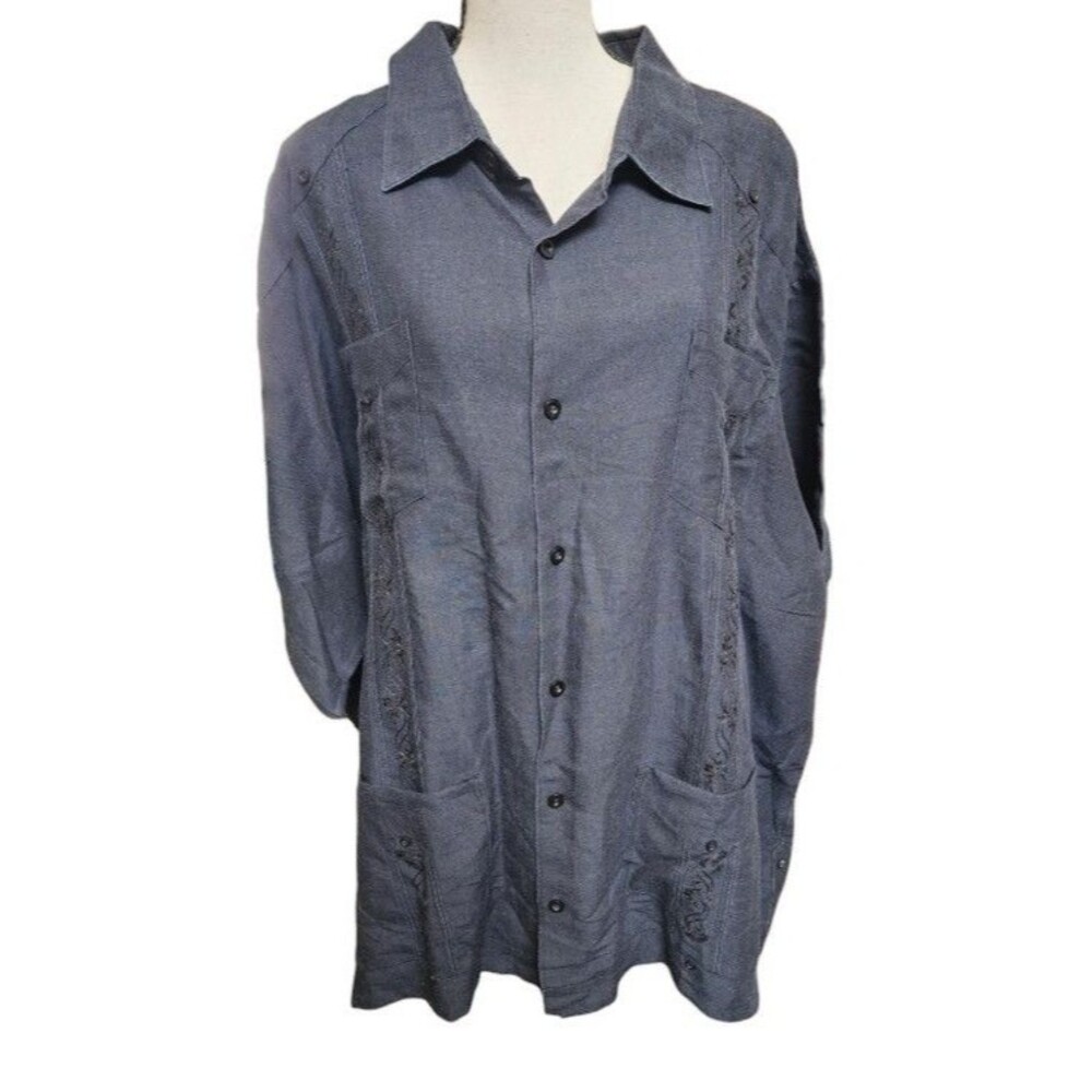 Cubavera Black Guayabera Size 3X Embroidered Ramie/Rayon